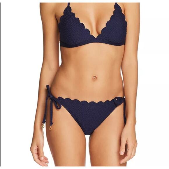 Kate Spade New York Womens Textured Scallop String Bikini Bottom Navy Size Large - Picture 1 of 9